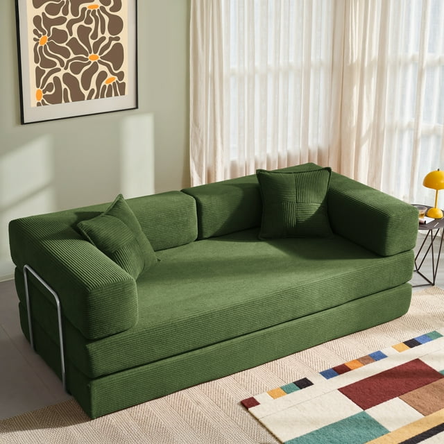 YINIX Canapé-lit Convertible 78,6 Po avec Deux Coussins, Confortable et Modulable, pour le Salon, Vert