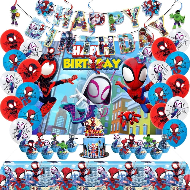 Set de artículos de fiesta, decoración de cumpleaños de Spidey para niños y niñas