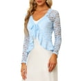 thumbnail image 5 of INSPIRE CHIC Women's Floral Lace Cardigans Tie Front Ruffled Hem Sheer Crop Bolero Shrug 3XL Light Blue, 5 of 7