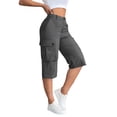 thumbnail image 3 of Women's Cargo Bermuda Shorts with Utility Pockets - Mid-Waist Zipper Fly Casual Capri Pants, Loose Fit Cotton-Blend Walking Shorts for Summer Gray L, 3 of 7