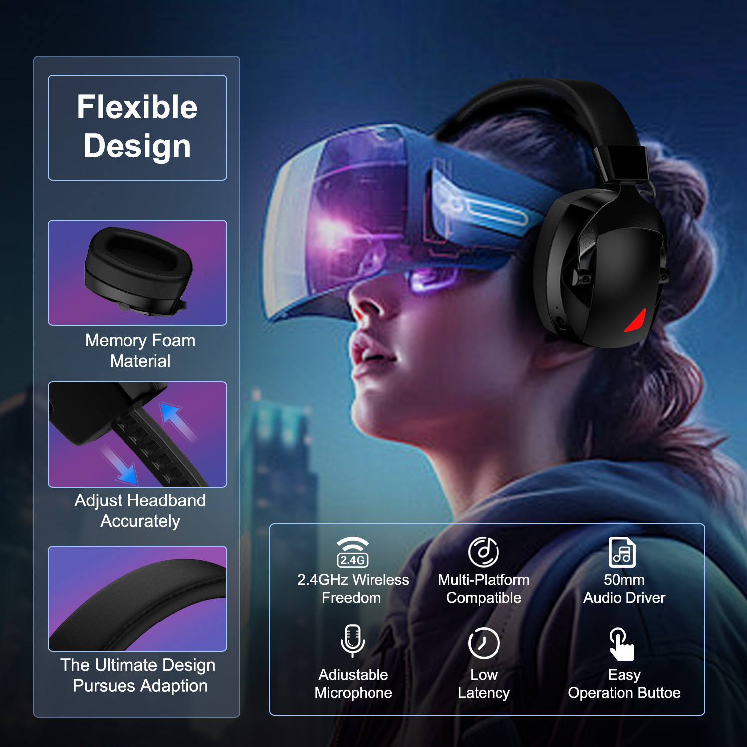Wireless Gaming Headset,AILKIN 50Hrs PC Gaming Headset with Mic for PS5 PS4 Switch with Bluetooth+2.4 GHz+USB Gaming Headphones with Noise Canceling Microphone,3.5mm Wired for Xbox Series