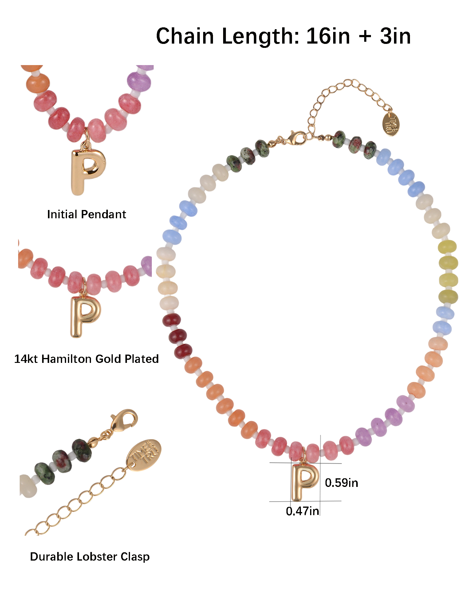 Time and Tru Goldtone Multicolored Bead Initial "P" Necklace