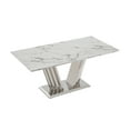 thumbnail image 3 of Sumdeal 7-Piece Dining Set, 70 in White Faux Marble Dining Table with 6 Blue Velvet Chairs, Silver Legs, 3 of 9