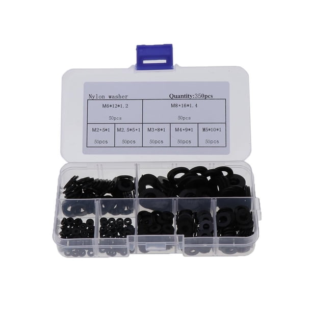 Surtido de tornillos de Arandela plana de nailon jinwen 350 piezas negro Arandela de nylon liso