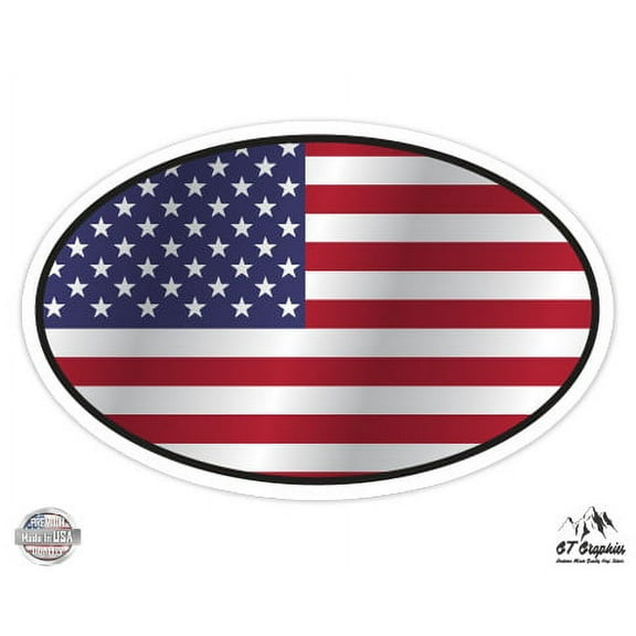 USA Flag Oval - 3" Vinyl Sticker - For Car Laptop I-Pad Phone Helmet Hard Hat - Waterproof Decal
