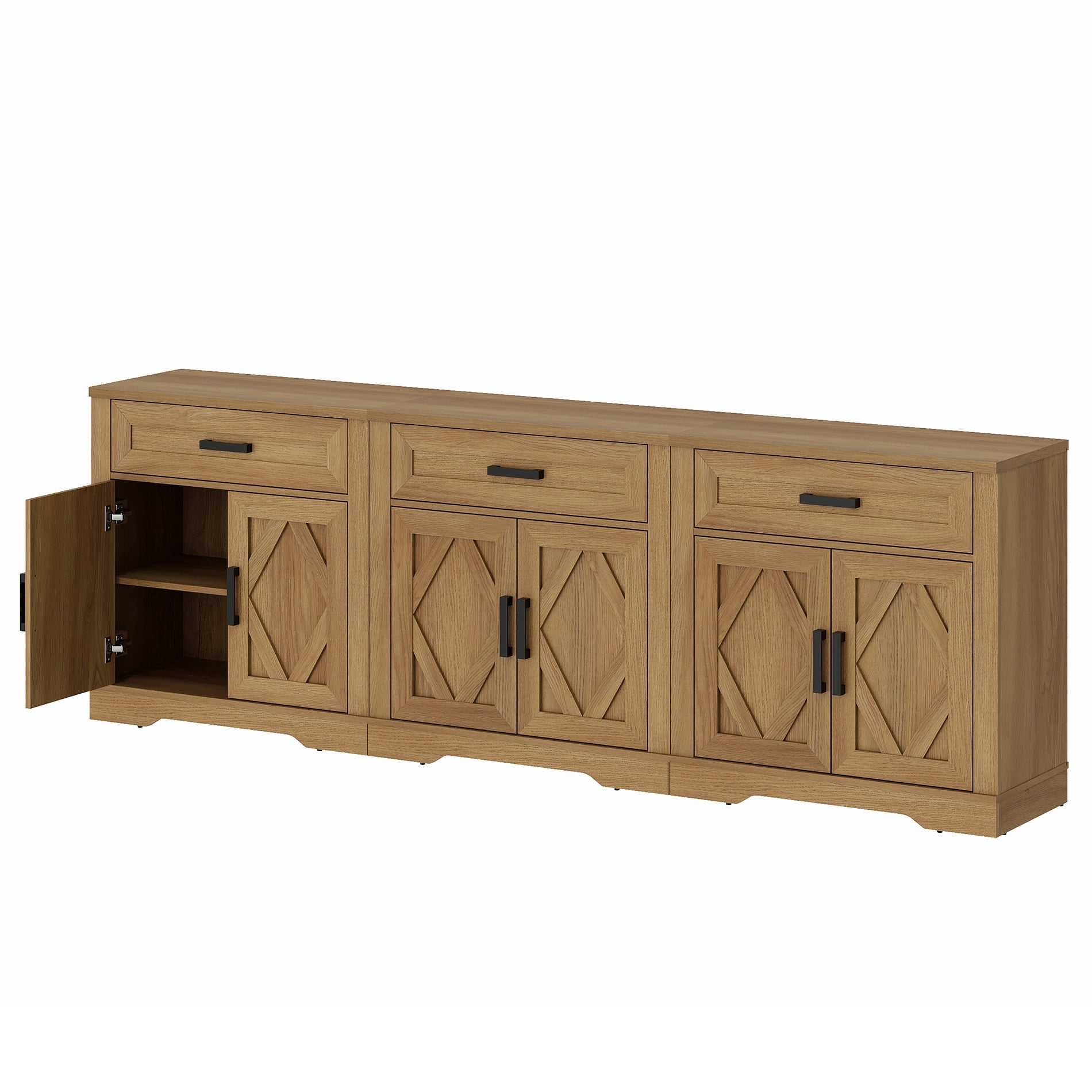 WAMPAT 94.5"W Farmhouse Buffet Sideboard with Barn Doors, Drawer & Storage, Light Oak