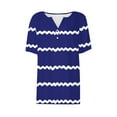 thumbnail image 4 of QATAINLAV Going Out Tops for Women Casual Button V Neck Henley Shirts Fashion Stripe Print Tshirts Loose Fit Eyelet Embroidery Short Sleeve Blouses Blue M, 4 of 5