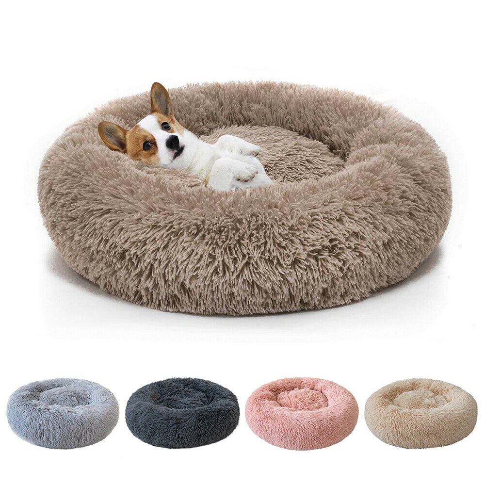 YEP HHO Plush Donut Dog Bed 60x60x20cm Machine Washable Round Self-warm Calming Pet Cat Bed Anti-Slip Bottom Cuddler Kennel Soft Puppy Sofa 
