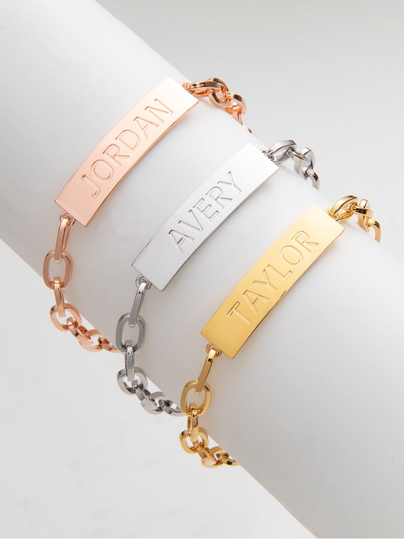Personalized Planet Engraved Plaque Paperclip Chain ID Bracelet
