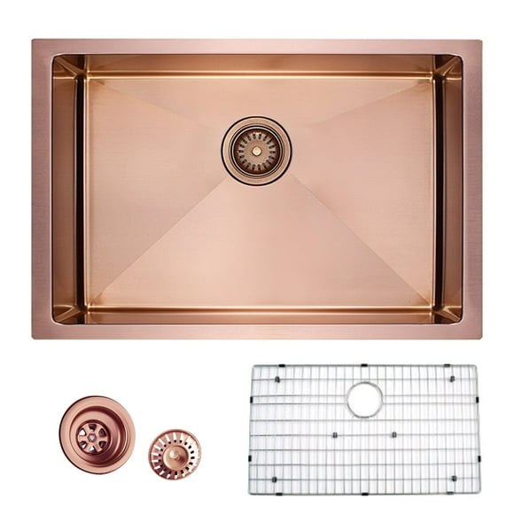 HIGOLD 27 inch Single Bowl Kitchen Sink Undermount,Stainless Steel Nano Sink, Rose Gold 27"×18"×10"