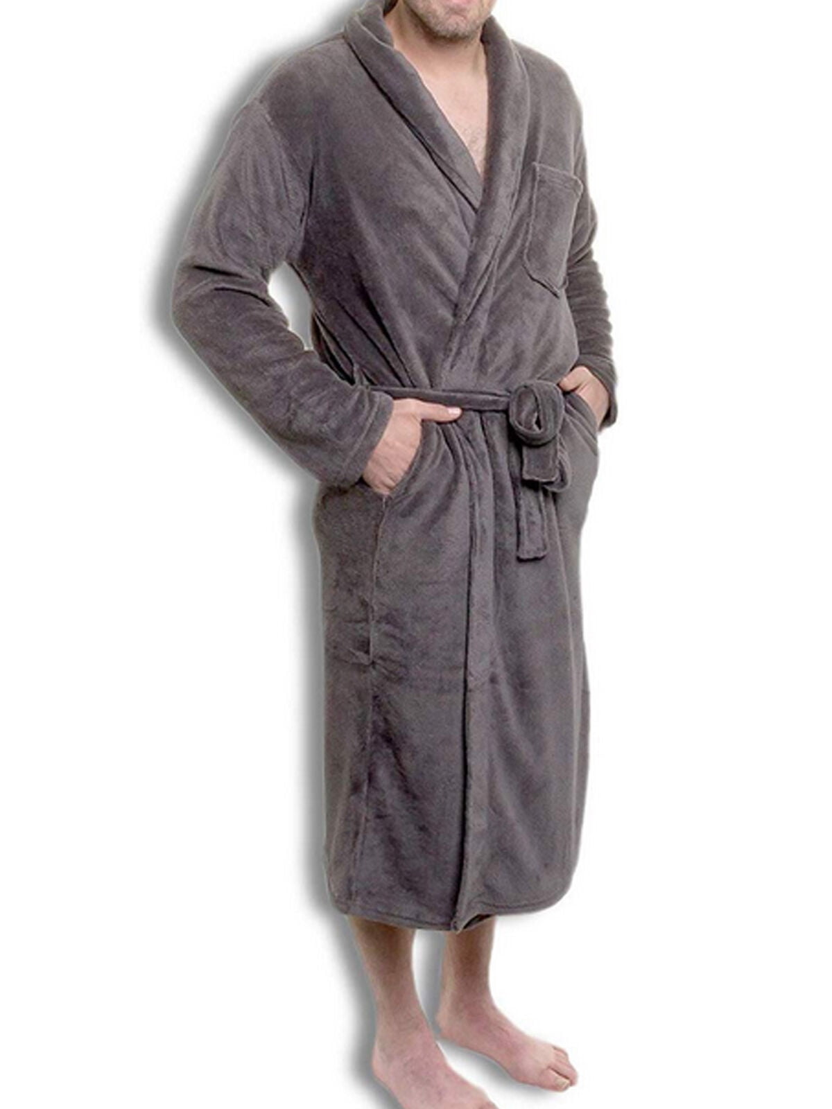 TIFENNY Mens Winter Long Sleeved Robe Coat Hooded Soft Plush Lengthened Shawl Bathrobe Home Clothes Angel