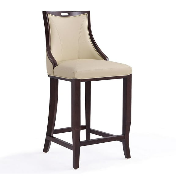 Manhattan Comfort Emperor 27" Faux Leather Counter Stool in Cream/Walnut