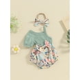thumbnail image 3 of Bslissey Infant Girls Cute Summer Romper Baby Girl Short Sleeve One Shoulder Floral Print Patchwork Jumpsuit with Bow Headband 3M 6M 9M 12M Newborn Casual Bodysuit, 3 of 9