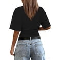 thumbnail image 6 of GZWYHT Crop Summer Tops Batwing Short Sleeve Ruched Waist Slim Fitted Basic Tees Going Out T Shirts Fashion Workout Summer Clothes Black L, 6 of 7