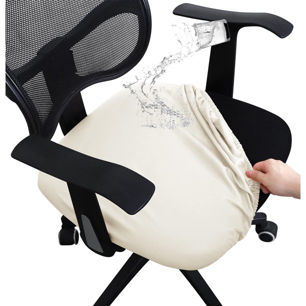 Funda de asiento para silla de oficina FORCHEER, impermeable, piel sintética color crema