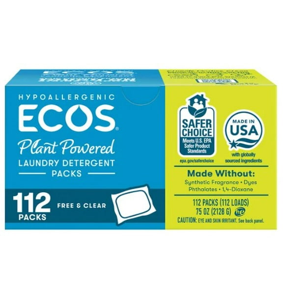 ECOS Laundry Detergent Packs, Free & Clear, 112-count