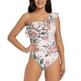 thumbnail image 4 of Daiia Rose Flowers Women's One Piece Swimsuits Personalized One Shoulder Swimwear Asymmetric Ruffle Bathing Suits-Large, 4 of 8