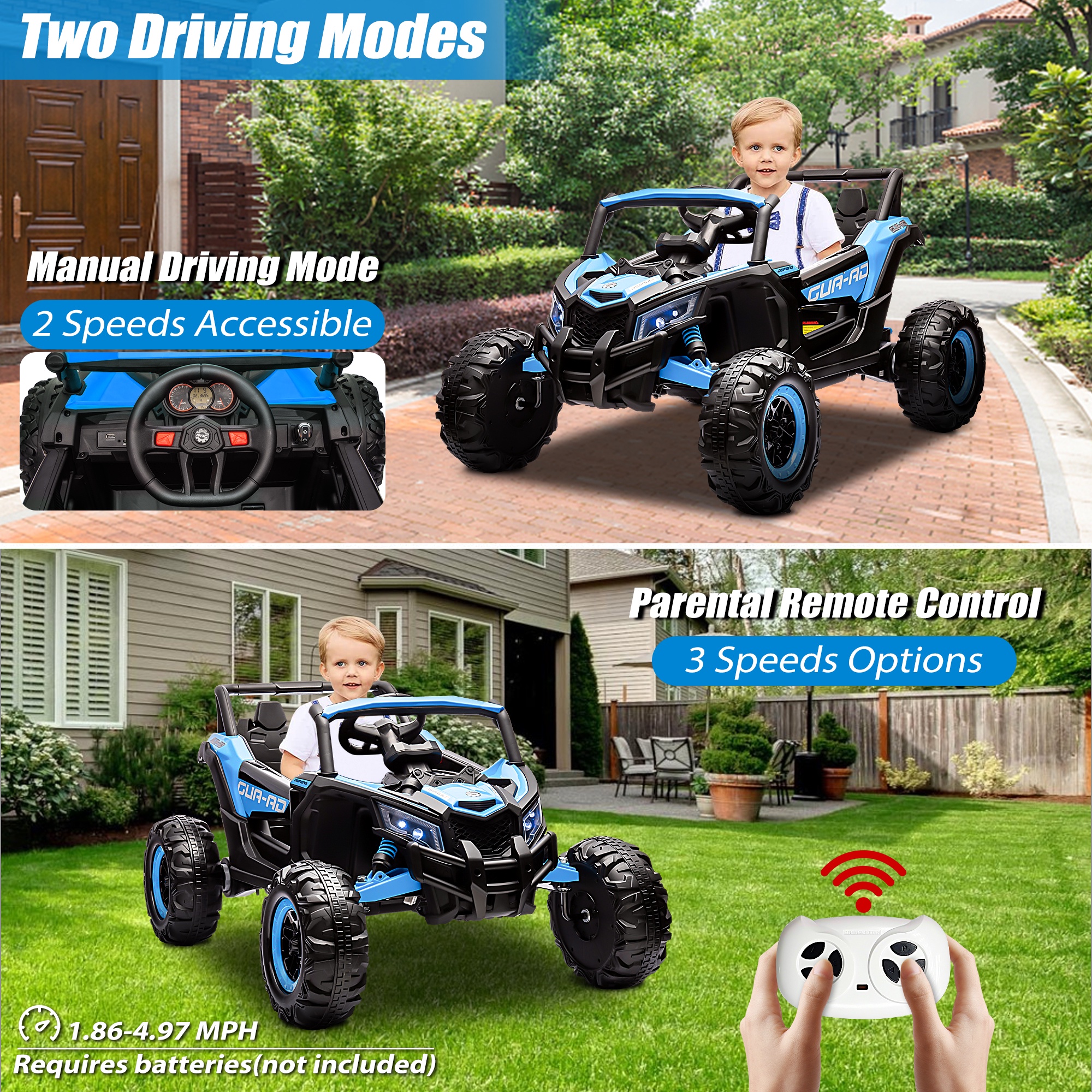 iRerts 24V Powered Ride on Car UTV, Kids Ride on Toys with Remote Control, Bluetooth, Music, 4 Wheels Suspension, LED Light, Kids Cars 4 Wheeler Electric Vehicles for Boys Girls Ages 3-5 Gifts, Black
