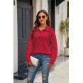 thumbnail image 6 of NAYTOAO Women Ruffle Collar Polo Knit Sweater Long Sleeve Button Pullover, 6 of 7