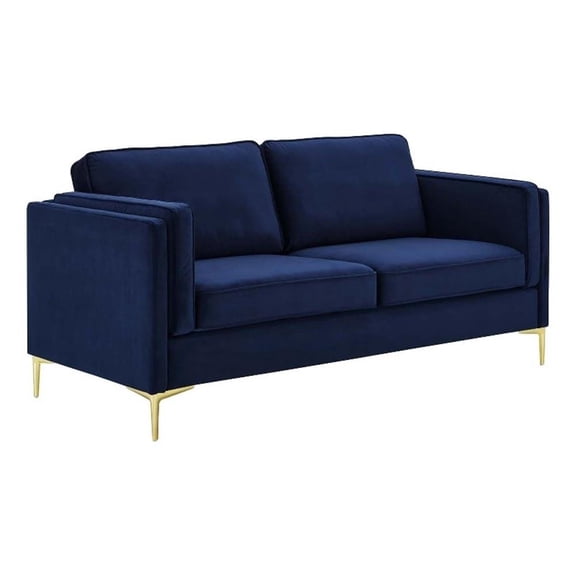 Maklaine Performance Velvet Sofa with Metal Leg - Midnight Blue