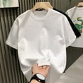 thumbnail image 3 of Skymirror Summer Couple T-shirt Rhinestone Decor Round Neck Plus Size Short Sleeves Loose Pullover Solid Color Mid Length Unisex Daily Top, 3 of 8