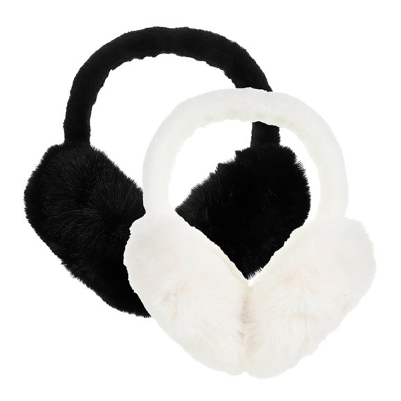 Raindrops 2Pcs Adult Earmuffs Round Plush Black White Ear Cover for Cold Weather Various Occasions