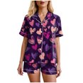 thumbnail image 6 of vigerkar Womens Cute Satin Pajama Set Print Short Sleeve Sleepwear Button Down Pjs Shorts Set Loungewear (Purple, S), 6 of 7
