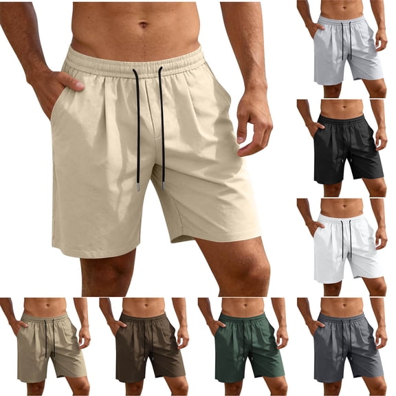 lcziwo Men Solid Color Shorts Knee Length Elastic Waist Hiking Shorts Big and Tall Beach Fishing Golf Drawstring Dress Shorts with Pockets Black XXXXL
