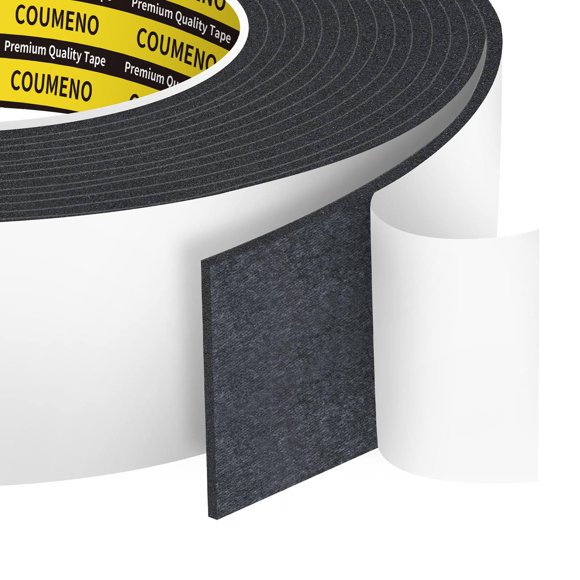 Cinta de espuma COUMENO EVA adhesiva de una cara, 5 cm x 5 m, color negro