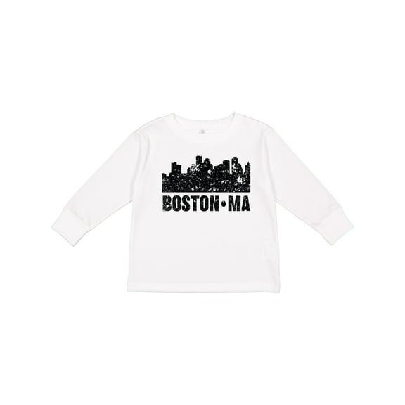 Inktastic Boston Massachusetts City Skyline with Grunge Boys or Girls Long Sleeve Toddler T-Shirt