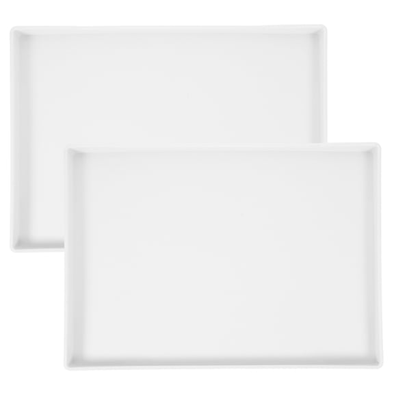 ETEREAUTY Set of 2 White Rectangular Serving Trays with Elegant Wood Grain Design for Fruits, Appetizers, and Snacks