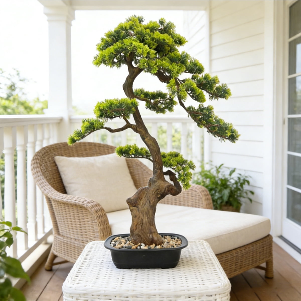 Artificial Pine Tree Fake Beauty Pine Tree Faux Plastic Green Leaves Nearly Natural Plants With Plastic Planter for Home Office Indoor Outdoor Decor 90cm