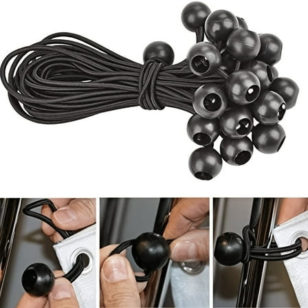 20Pack Black Bungee Cords with Balls,6 Inch Reusable Ball Bungee Cords Heavy Duty Outdoor,Tarp Bungee with Balls for Tarps,Tent Tie Downs,Tent Poles,Camping,Cargo,Motorhome.