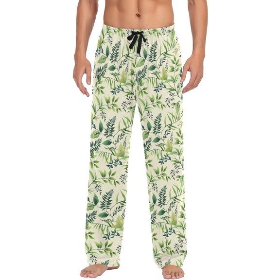 GZHJMY Green Leaves Men's Pajama Pants, Soft and Comfortable Lounge Sleep Bottoms with Pockets, Men's Sleepwear with Custom Print, XX-Large