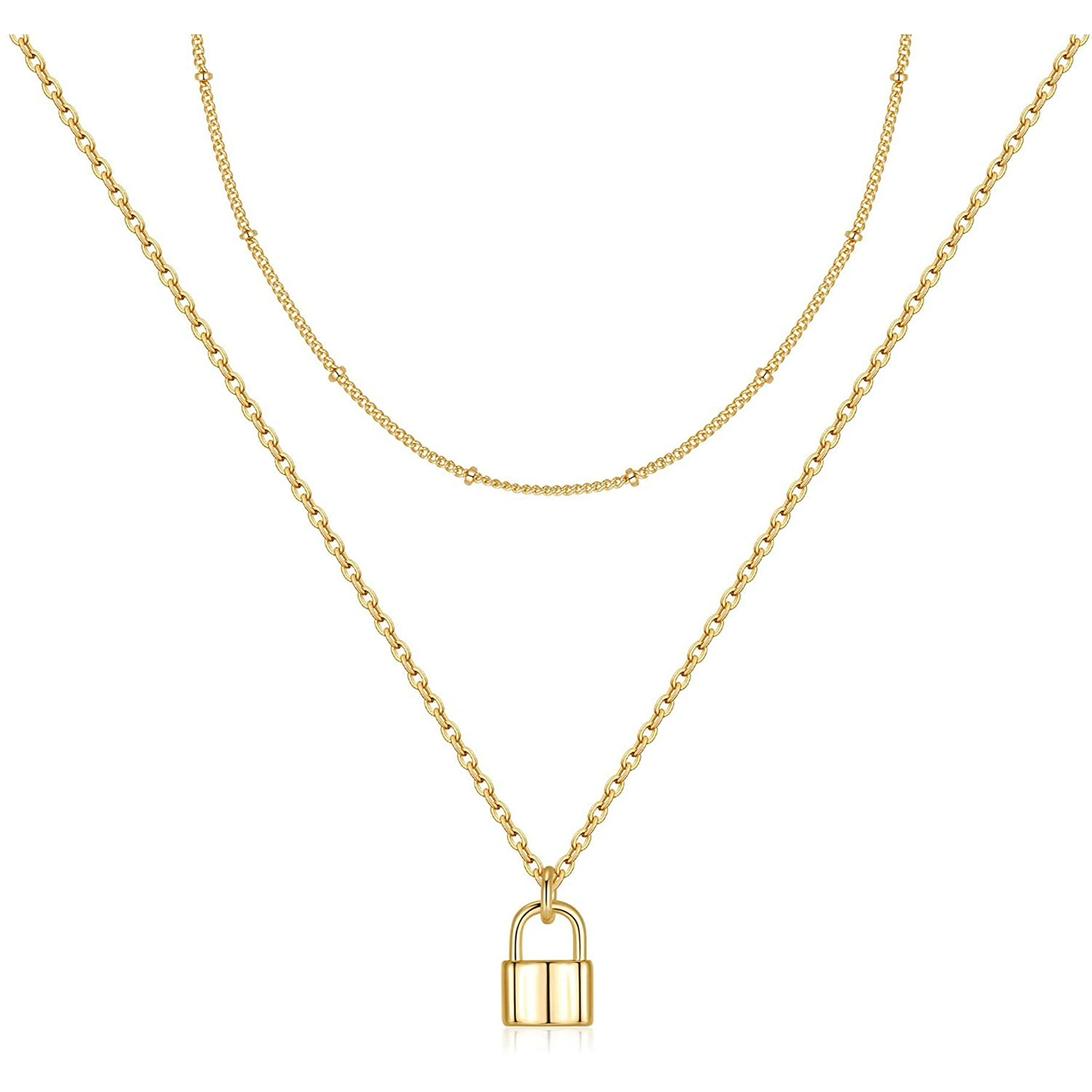 Lock Necklace for Women 14K Gold Filled Padlock Lock Pendant Chain Necklace  Girls Dainty Layered Lock and Key Choker Necklace Jewelry for Men 