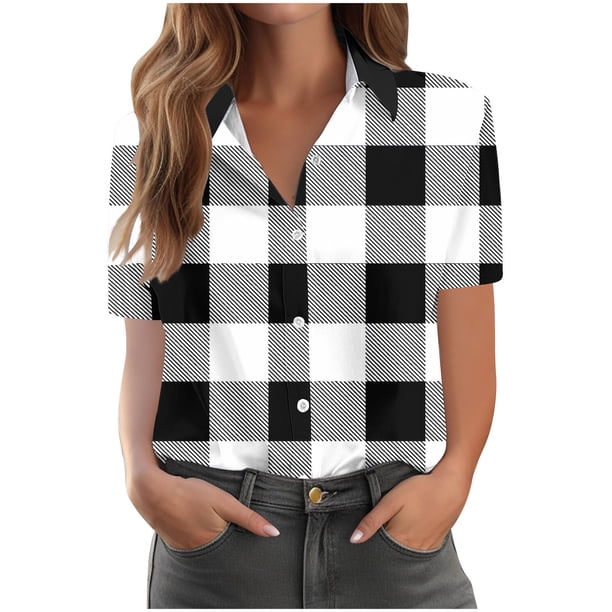 Pantalones Cortos para las Mujeres Impresión Sexy Cómodo Bolsillo de Manga Corta, Botón Top Blusa Camiseta