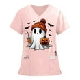thumbnail image 2 of HaHaHappy Halloween Womens Scrubs Plus Size V Neck Horror Ghost and Pumpkin Printed Spooky Scrub Tops Funny Short Sleeve Scrub Shirts Nurse Holiday Nursing Uniform with Pockets Pink 2XL, 2 of 6
