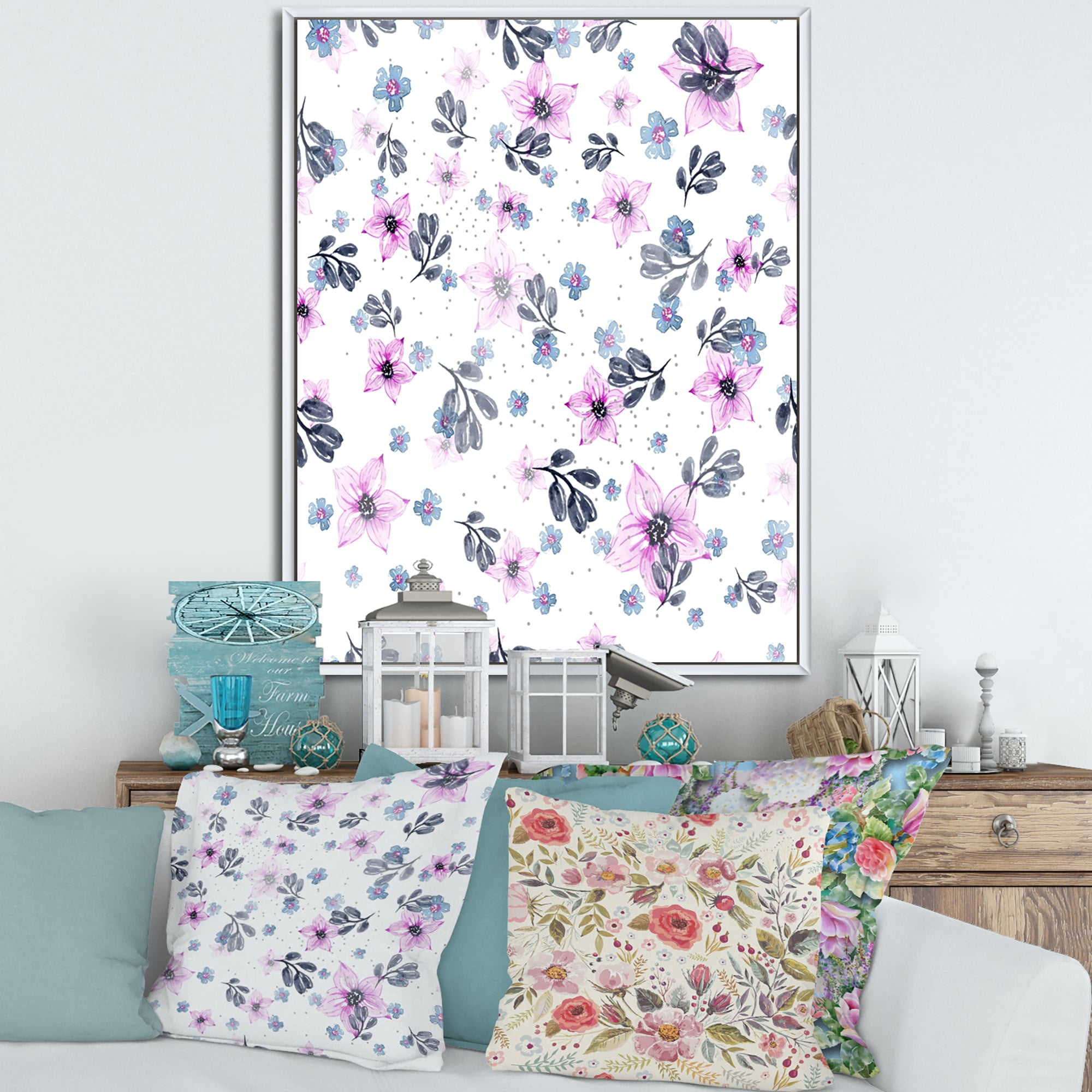 Designart 'Petals and Pink Flowers' Traditional Framed Canvas Wall Art Print