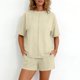 thumbnail image 1 of Pantalones Verde Olivo Mujeres Moda Color Sólido Manga Corta suelta Cuello Redondo Túnica Top y Shorts Set Túnica Conjunto para Mujeres, 1 of 7