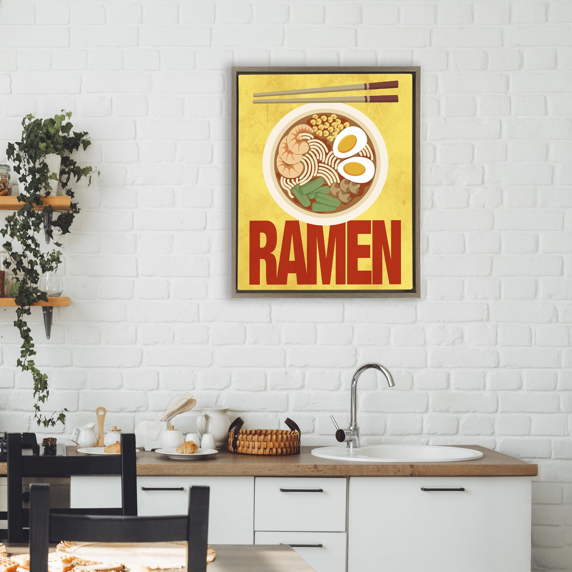 Stupell Industries Bright Ramen & Chopsticks Brown Framed Floater Canvas Wall Art, design by Marcus Prime