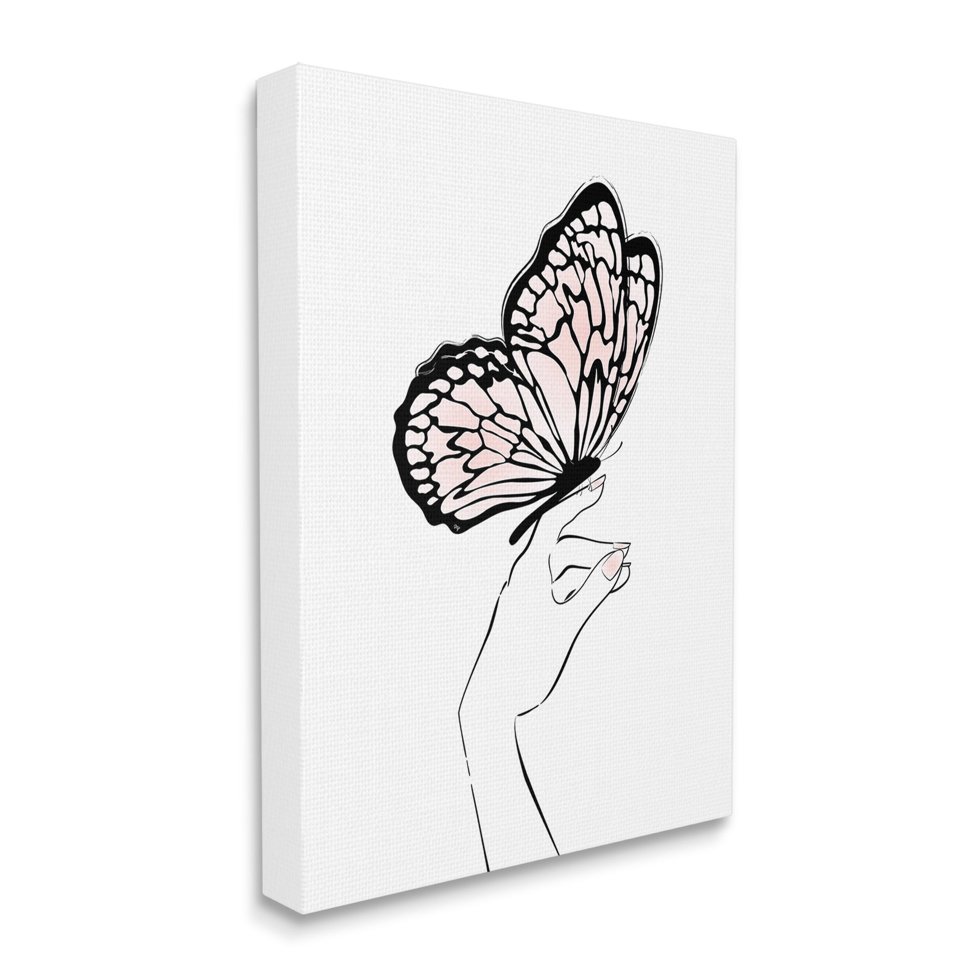 Stupell Industries Minimal Hand & Butterfly Animals & Insects Painting Gallery Wrapped Canvas Art Print Wall Art, 24 x 30