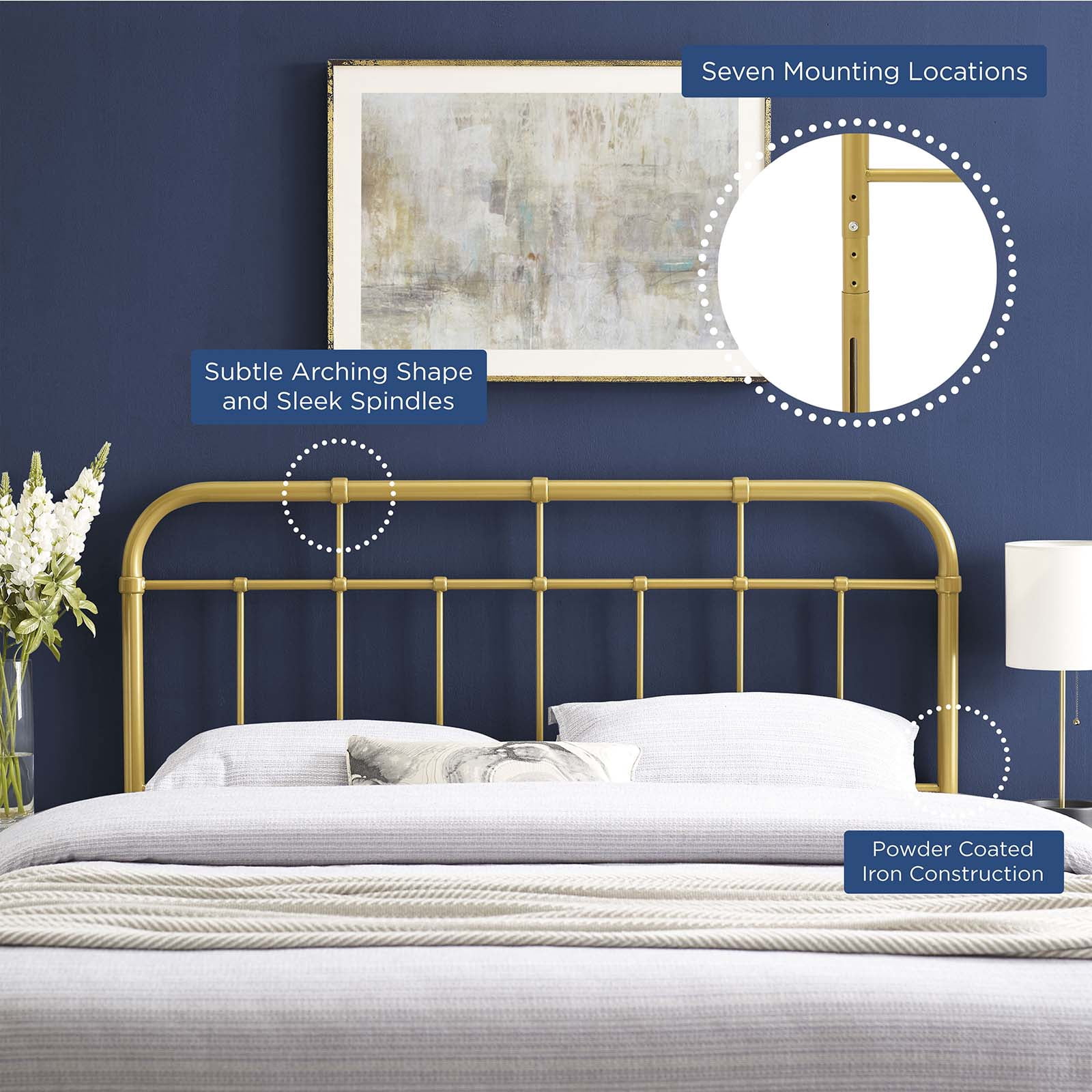 Headboard, Twin Size, Metal, Gold, Modern Contemporary Urban Design, Bedroom Master Guest Suite