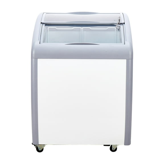 KFFKFF Professional Ice Cream Showcase, 5.4 Cubic Feet Storage Freezer, Portable Transparent Lid Deep Freezer, Dining Establishment Sorbet Serving Cabinet,2 Mesh Baskets, 2 Retractable Glass Doors