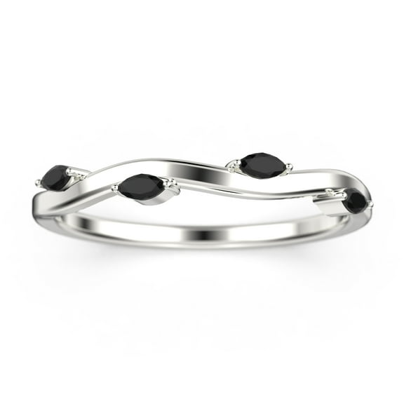 0.16Ct 3X1.5mm Marquise Cut Black Diamond Moissanite 10K White Gold Wedding Band
