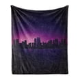 thumbnail image 1 of Night Soft Flannel Fleece Throw Blanket, City Skyline Silhouette Skyscrapers Abstract Graphic Architecture Urban Life, Cozy Plush for Indoor and Outdoor Use, 70" x 90", Indigo Pale Pink, by Ambesonne, 1 of 6