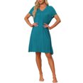 thumbnail image 2 of INSPIRE CHIC Camisón de Noche para Mujeres, Ropa de Dormir, Vestido de Lounge, Noche de Cuello en V, Manga Corta, Bata XL Color Azul Pavo Real, 2 of 6