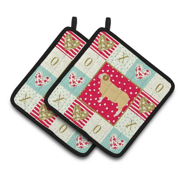 Horned Dorset Sheep Love Pair of Pot Holders