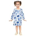 thumbnail image 2 of Girls' long-sleeved dress Flowers Blue Girls' A-line dress with ribbed cuffs Soft and comfortable, 2 of 6
