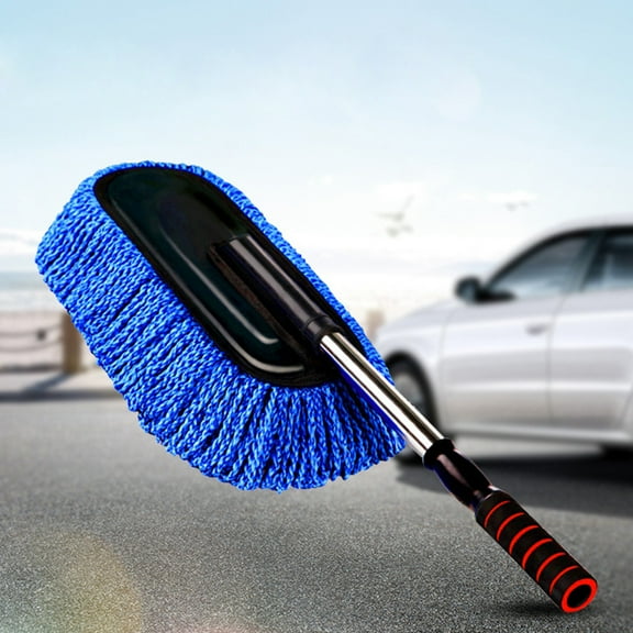 MLINS Super Car Cleaning Supplies Microfiber Duster Interior Cleaner with Long Retractable Handle to Trap Dust and for Car Bike RV Boats or Home Use (Blue)