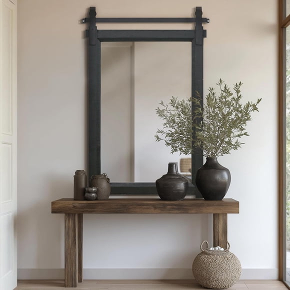 Besdomus Black Bathroom Farmhouse Mirror: 24"x36" Barn Door Rustic Solid Cedar Wood Frame - Wall Mounted Mirror for Entryway/Living Room/Bathroom - Home Decor for Modern Farmhouse Enthusiast